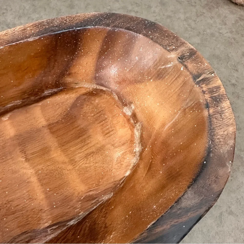 Vintage Primitive Carved Wood Dough Bowl Warm Brown Handle extra large 24 X 9”